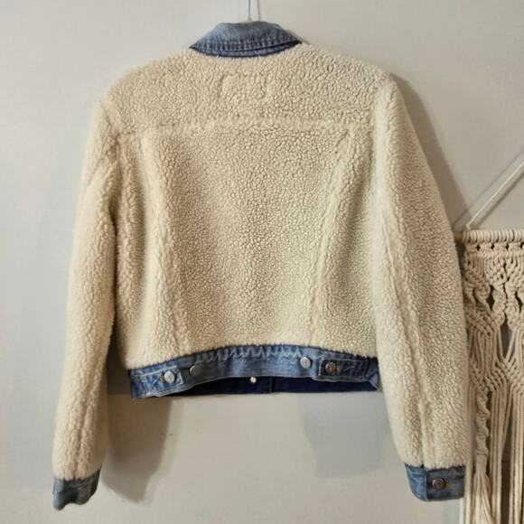 Anthro Pilcro and the Letterpress Sherpa Denim Jacket Cream Blue Size S Small - Picture 7 of 12